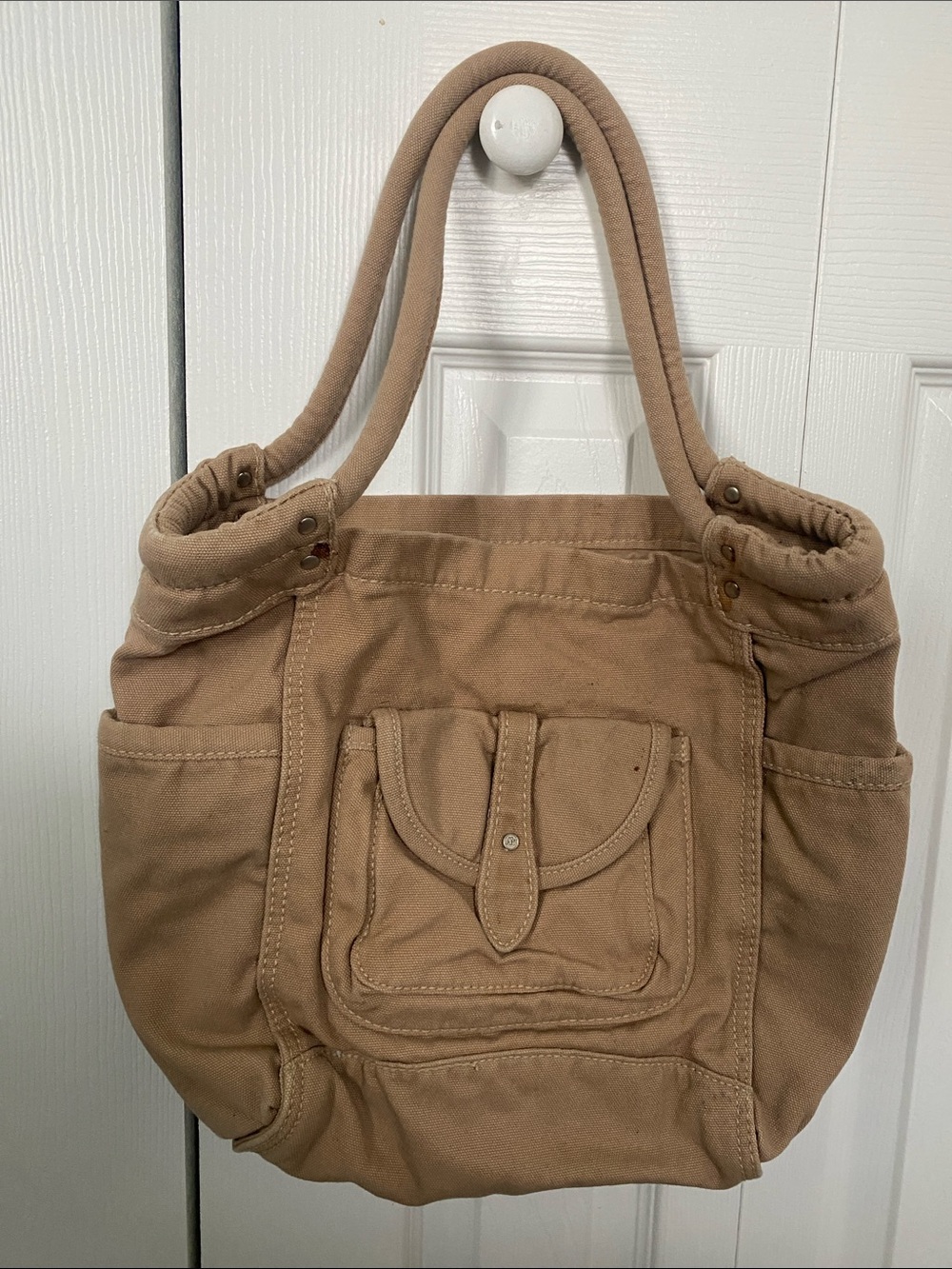 Aeropostale Tan Canvas Shoulder Tote with Front Pocket